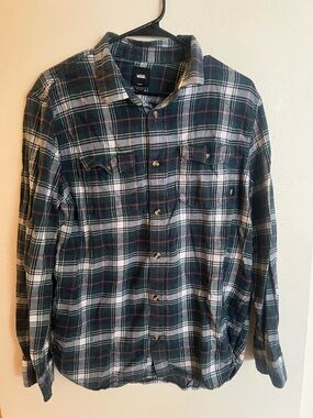 Vans Green & White Plaid Flannel Button-Up Shirt
